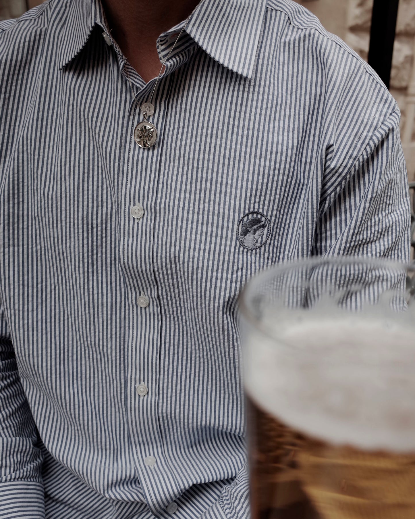 Bari Seersucker Shirt White/Blue