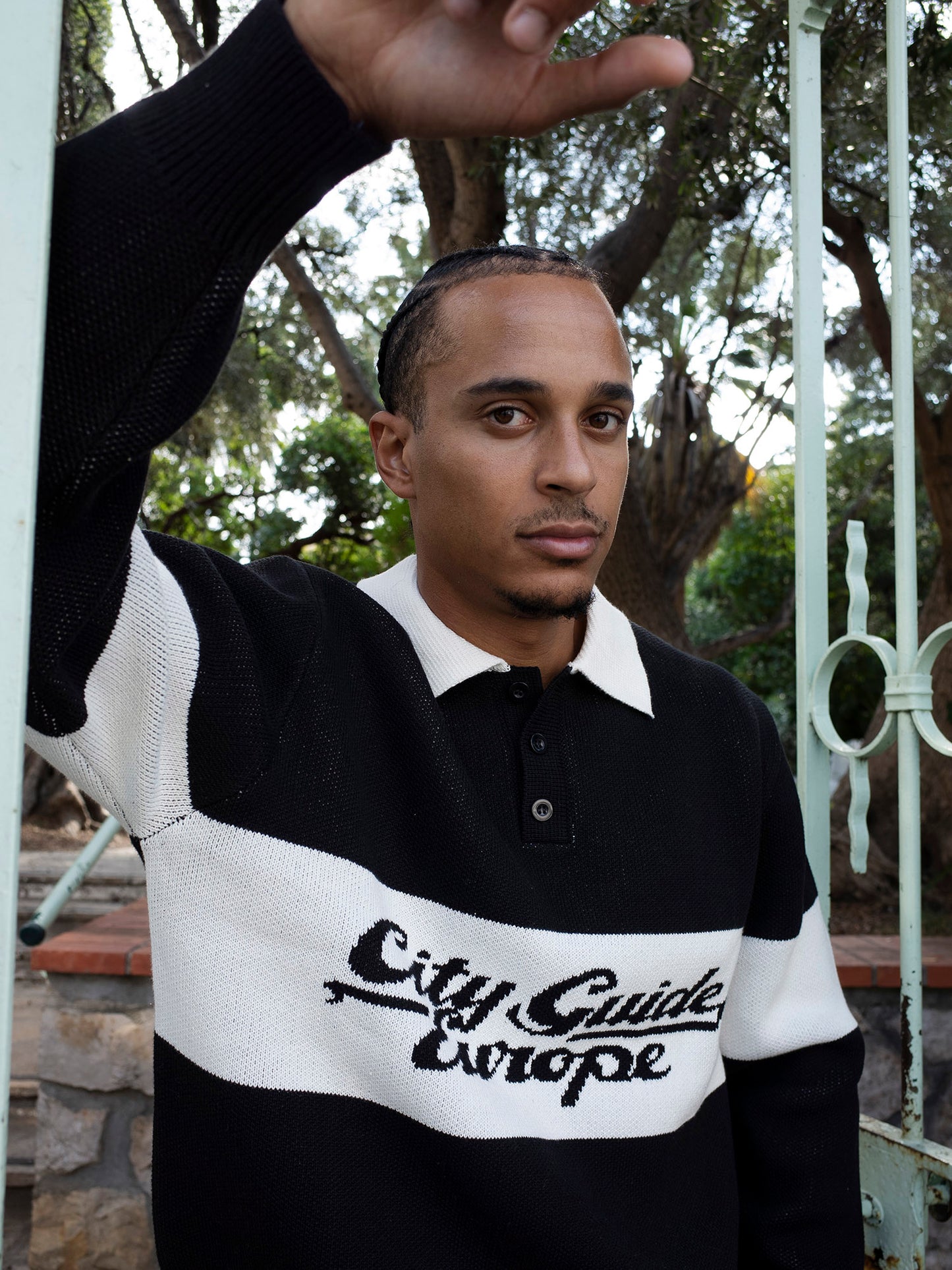 Menton Heavy Knitted Polo Black/Ivory
