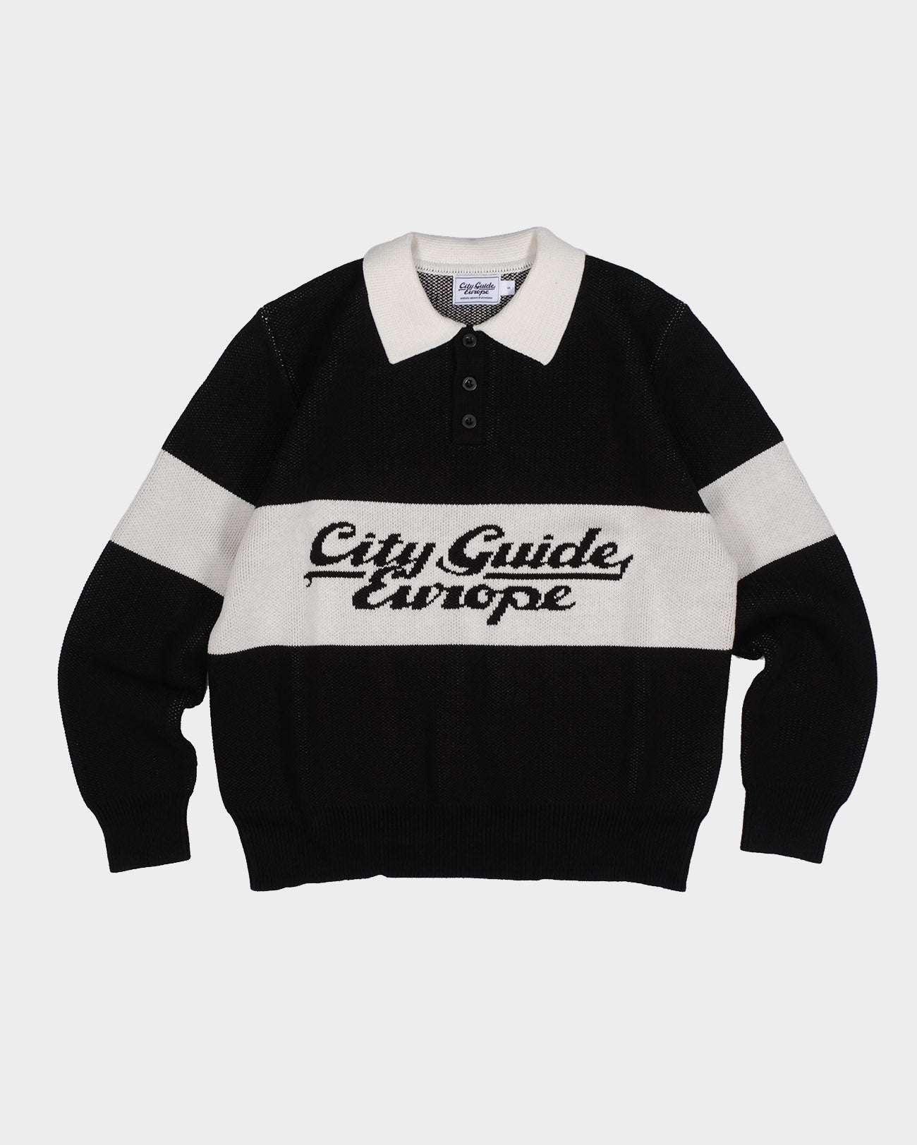 Menton Heavy Knitted Polo Black/Ivory