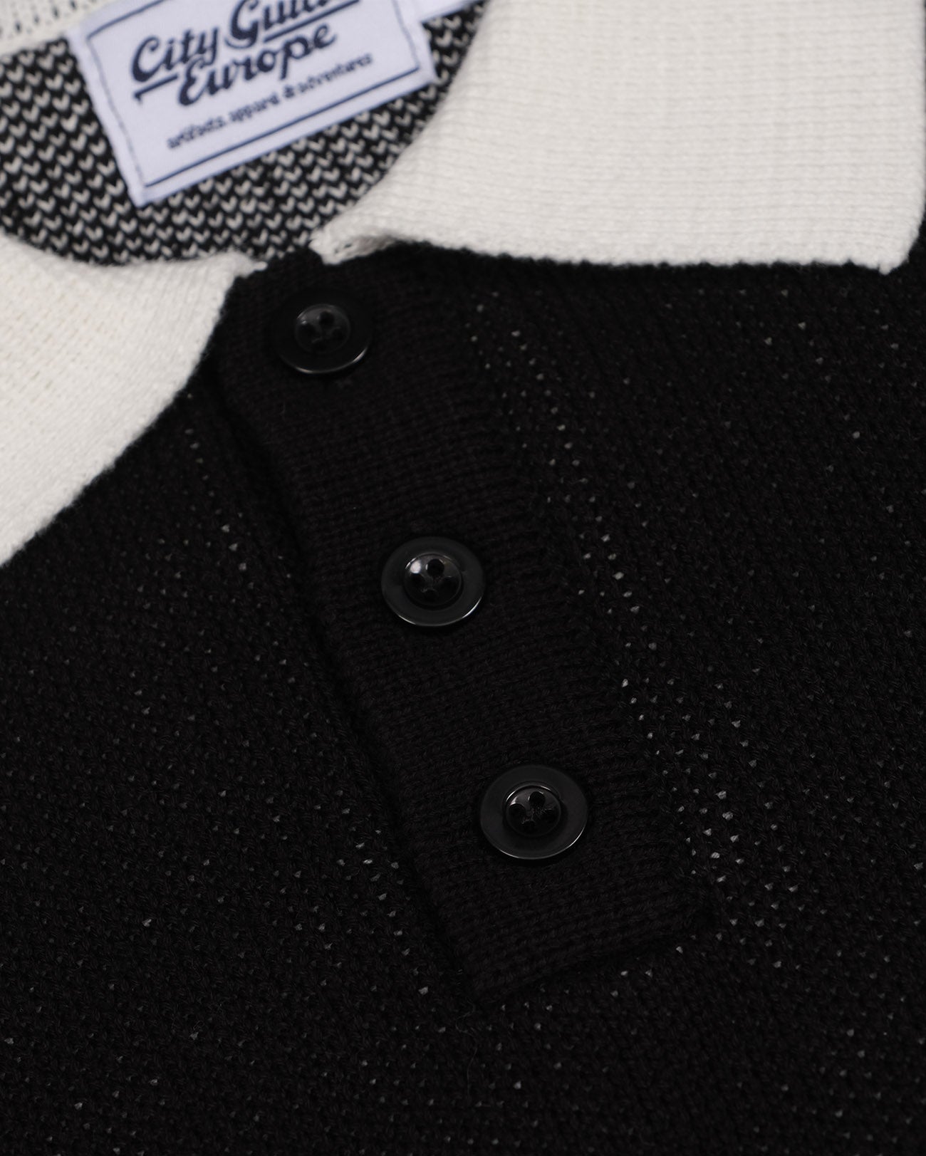 Menton Heavy Knitted Polo Black/Ivory