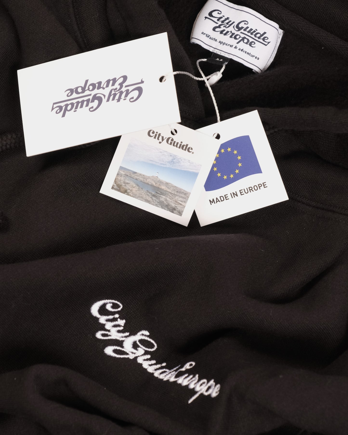 Script Embroidery Hoodie Black