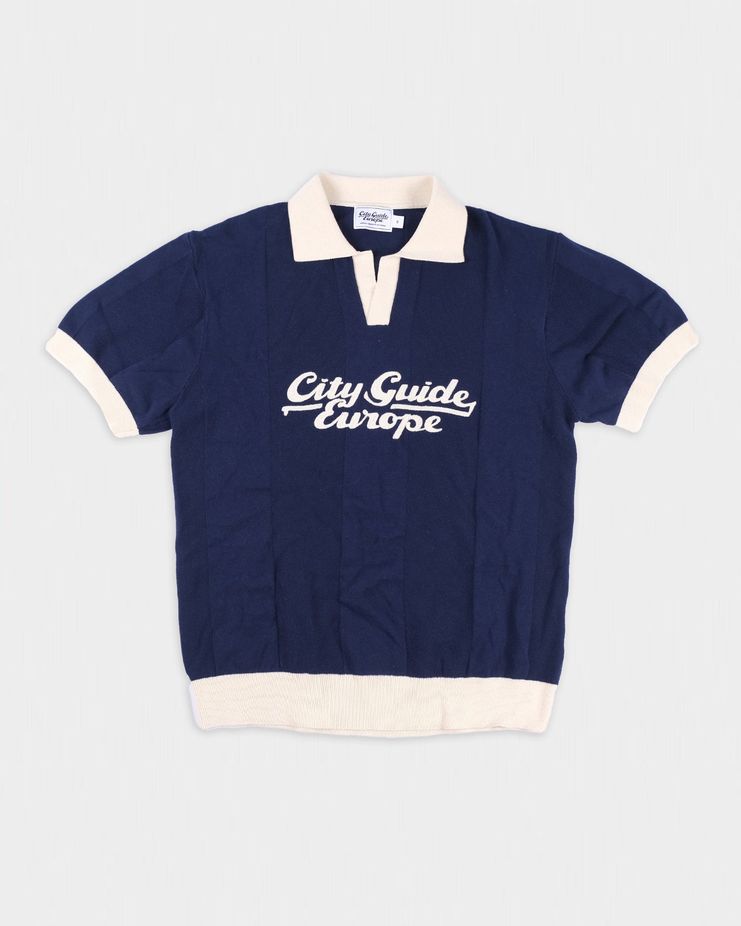 Massi Knitted Shortsleeve Polo Blue/Sand